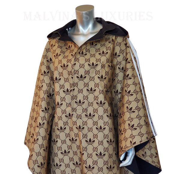 GUCCI ADIDAS X CAPE COAT TREFOIL G LOGO REVERSIBLE HOODED UNISEX PONCHO sz M - Picture 9 of 16